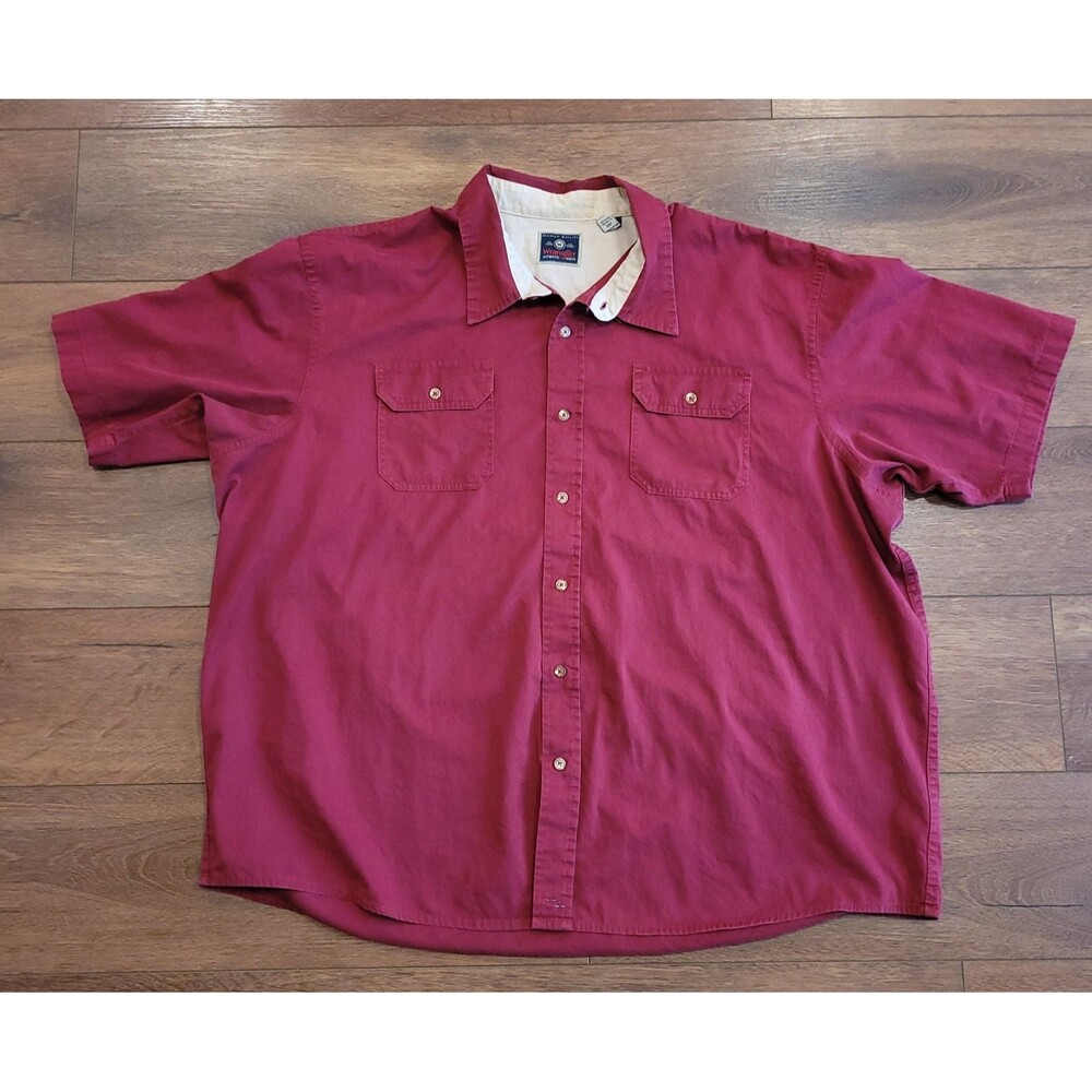 Wrangler Shirt Mens 3XL Burgundy Button Front 100% Cotton Pockets Short Sleeve